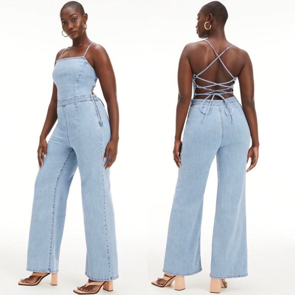 NWOT Good American Vacay palazzo jumpsuit blue 709, Size 4X - Picture 1 of 12